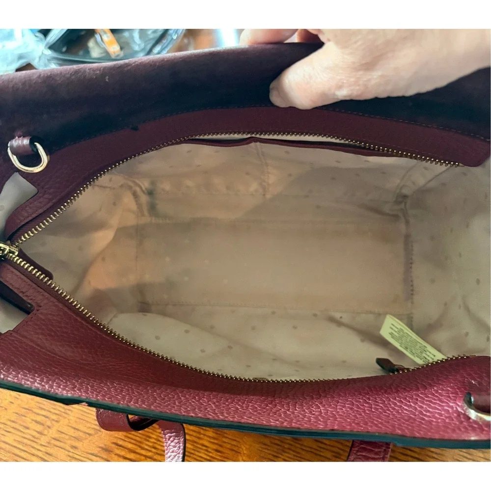 Kate Spade Burgundy Pebbled Leather and Suede Satchel Crossbody Bag